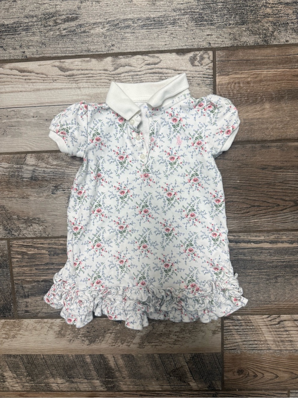 Ralph Lauren White Floral Polo Dress with Ruffle Hem